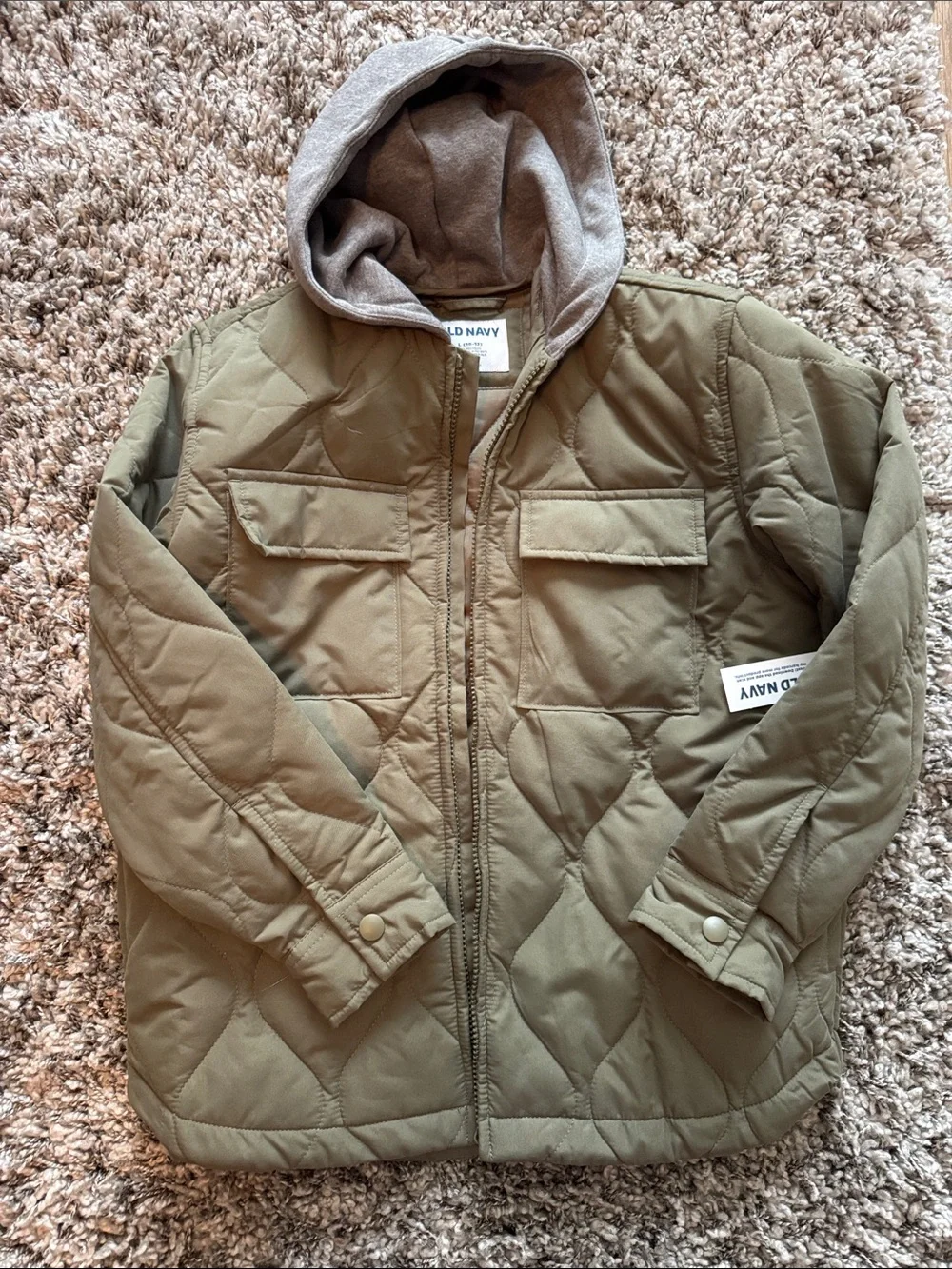 Old Navy Boys Quilted Hooded Shirt Jacket - Olive